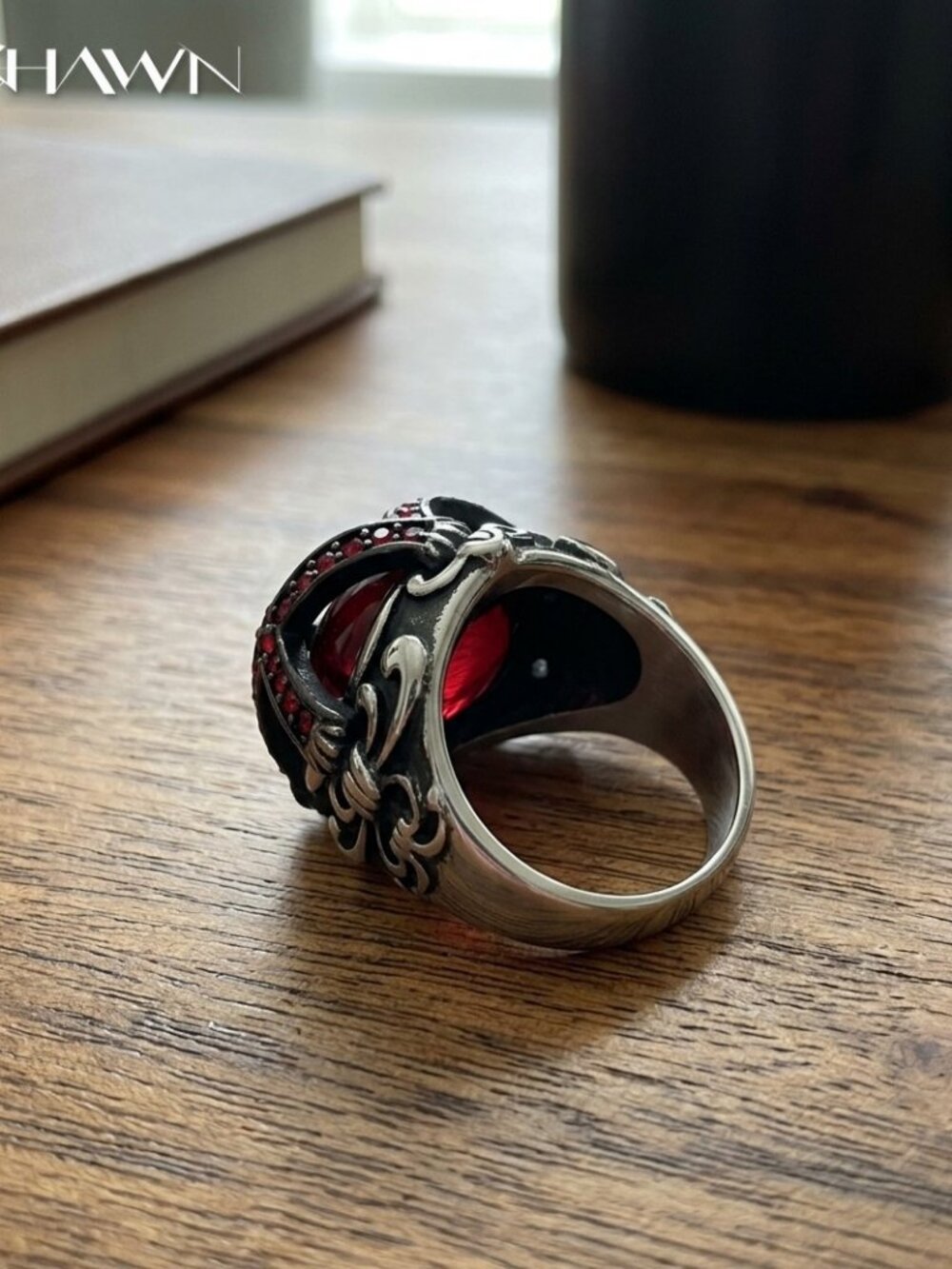 Mens Red Stone Cross Gothic Ring